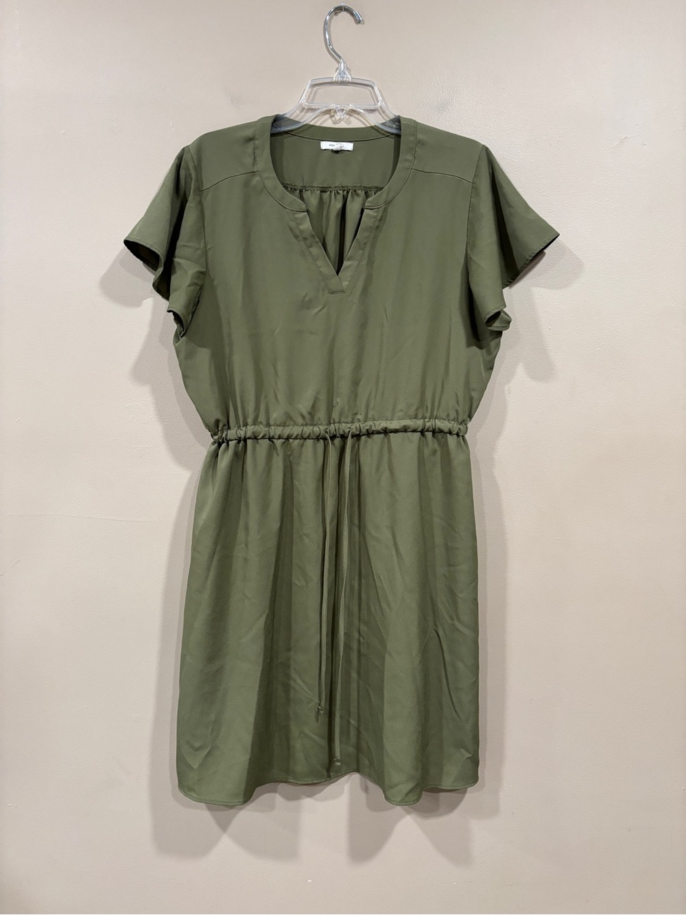 Maurices Women’s Olive Green V-Neck Dress Short Sleeve Drawstring Size XL